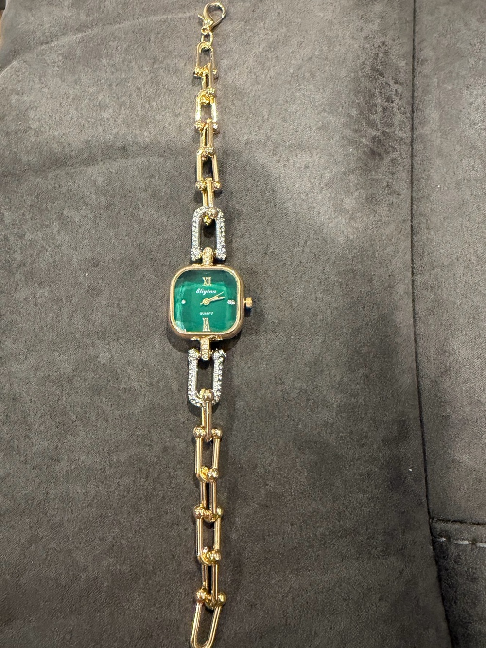 Kohl's Gold-Tone Bracelet Watch with Emerald Green Dial and Crystal Accents